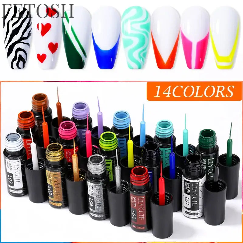 LILYCUTE 5ml White Black Liner Gel Nail Polish Colorful French Painting Stripe Semi Permanent Drawing Nail Art UV Gel Varnish