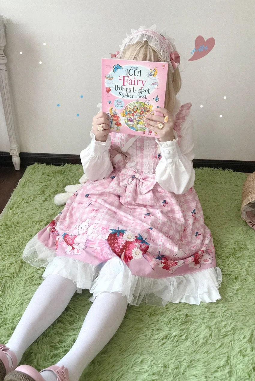KOSAHIKI Japanese Lolita Dress Girls Strawberry Bunny Jsk Dresses Women Harajuku Sleeveless Cute 2025 Cosplay Vestido