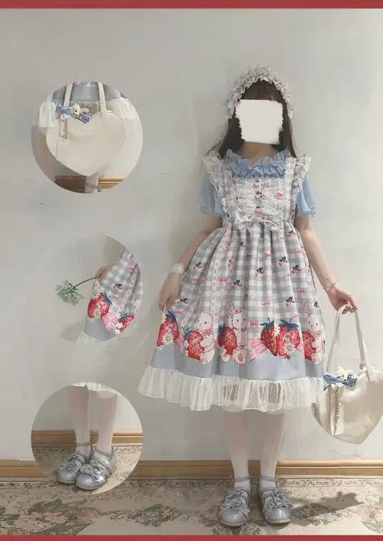 KOSAHIKI Japanese Lolita Dress Girls Strawberry Bunny Jsk Dresses Women Harajuku Sleeveless Cute 2025 Cosplay Vestido