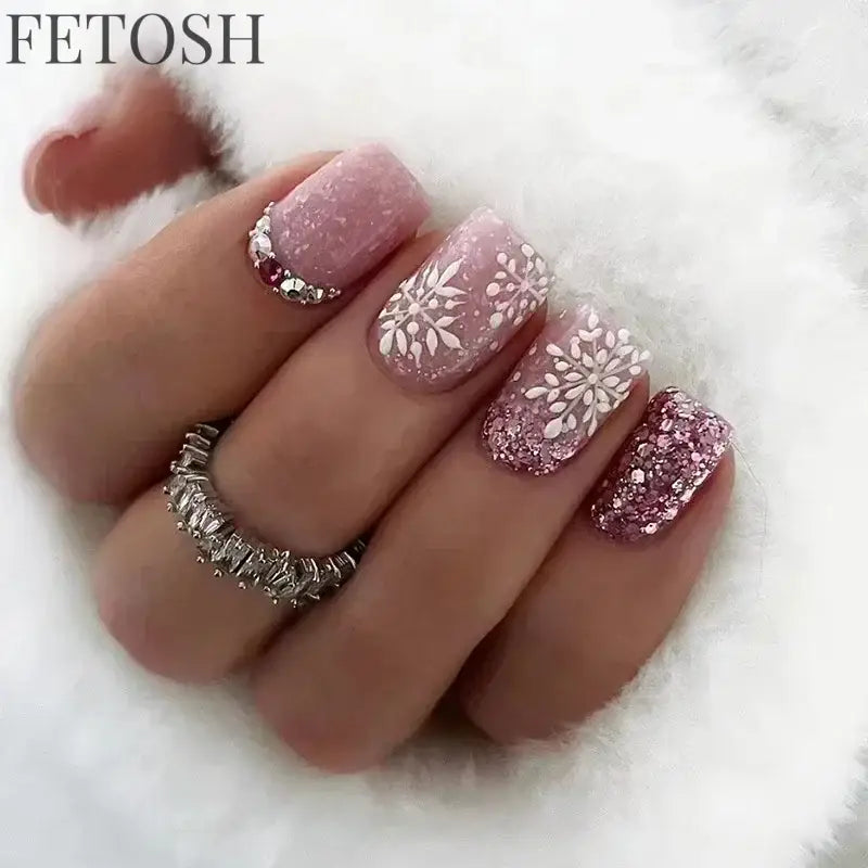 24Pcs Simple Square False Nails Short French Fake Nails Press on Colorful Flowers Design Full Cover Nail Tips Manicure Tools