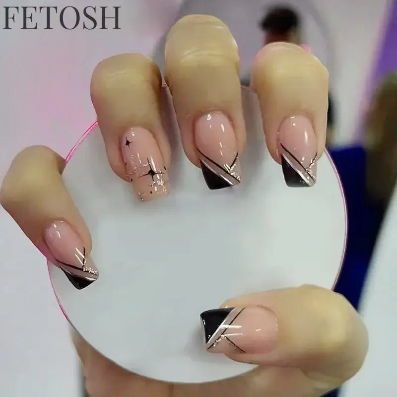 24Pcs Shiny Pearl Wearable False Nails Short Square Fake Nail Simple Summer Press on Nails Detachable Full Cover Nail Tips