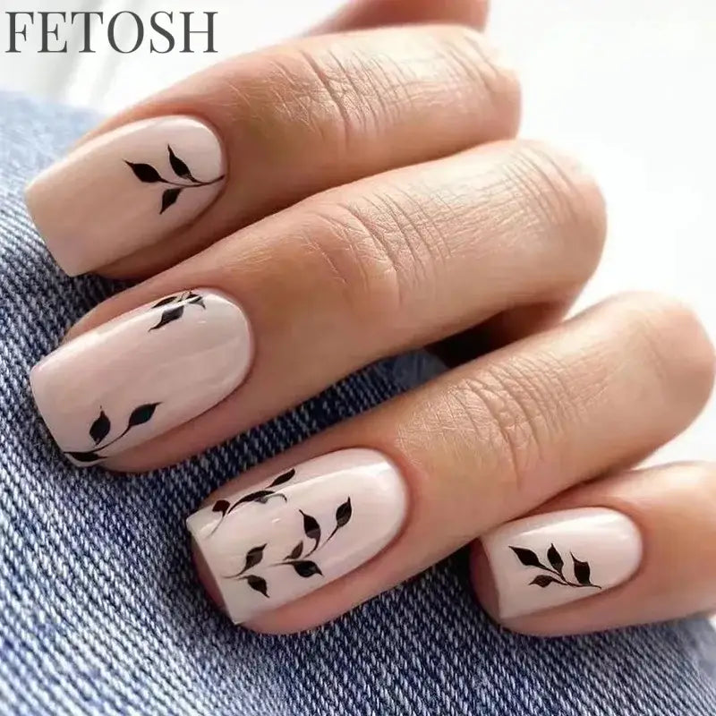 24Pcs Shiny Pearl Wearable False Nails Short Square Fake Nail Simple Summer Press on Nails Detachable Full Cover Nail Tips