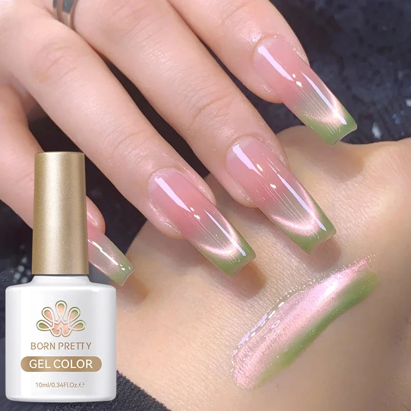 BORN PRETTY 10ml Flow Light White Cat Magnetic Gel Nail Polish Ultra Shine Soak Off UV Gel Mirror Glass Cat Magnet Gel Varnish