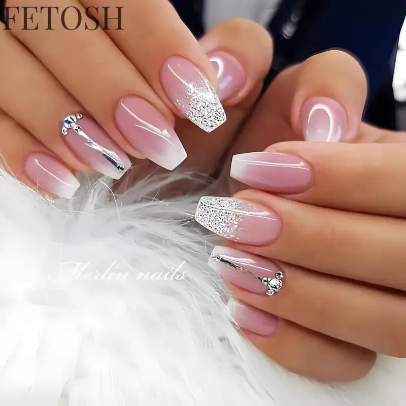24Pcs Gradient White Fake Nail Short Square Ballet Simple False Nails Press on Wearable Nude Nails Art Full Cover Manicure Tips
