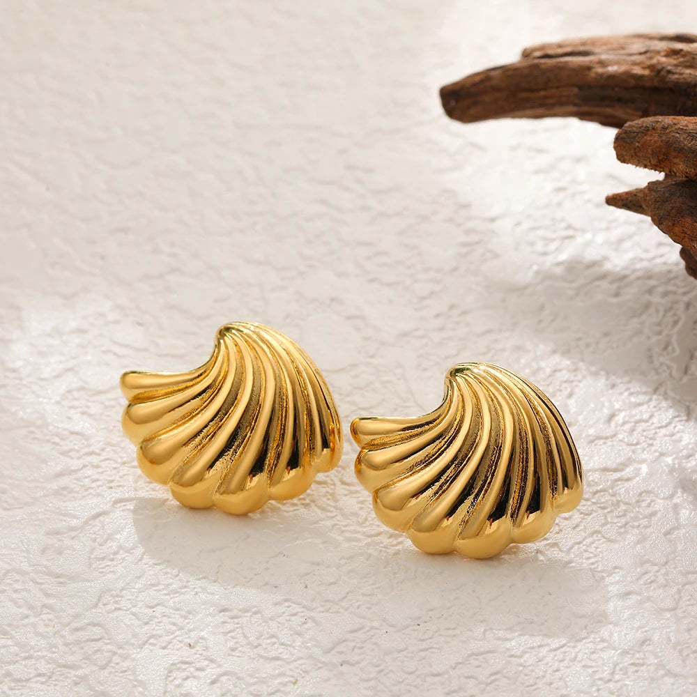 Vintage Stainless Steel Gold Plated Texture Snail Conch Shell Earrings for Women CZ Zircon Starfish Earring Beach Jewelry Gifts