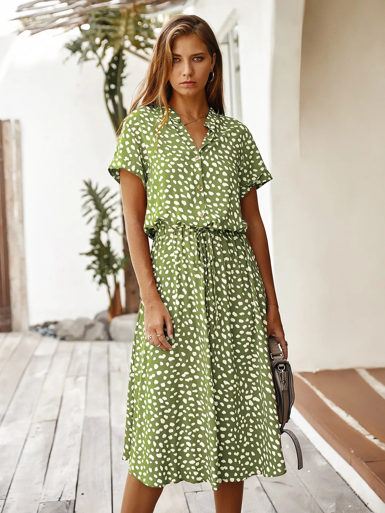 Vintage Floral Print Dress Women Boho Short Sleeve Long Dress Turn Down Collar Casual Waistband Shirt Dresses Robe 2021 Summer