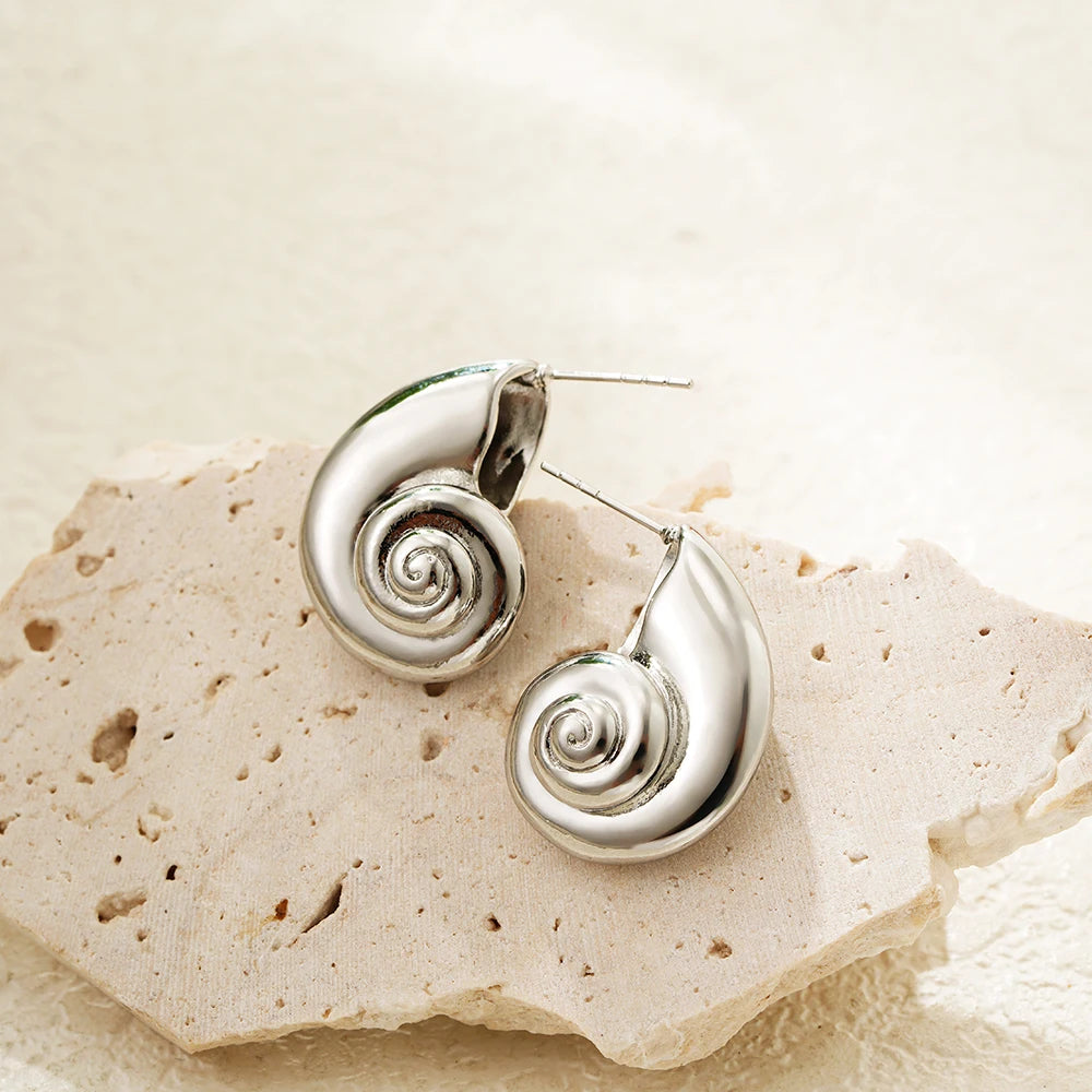 Vintage Stainless Steel Gold Plated Texture Snail Conch Shell Earrings for Women CZ Zircon Starfish Earring Beach Jewelry Gifts