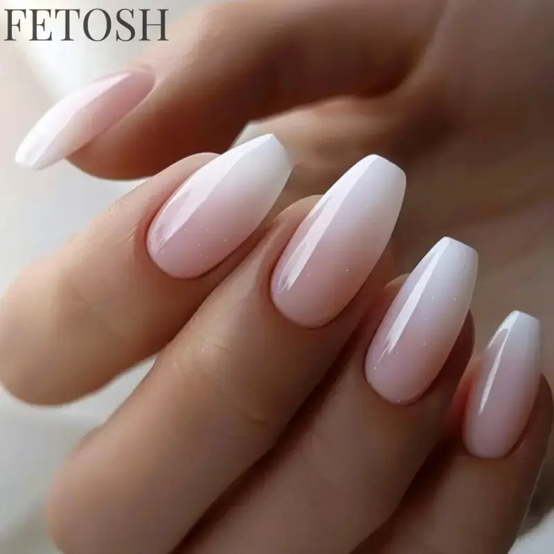 24Pcs Simple Square Head Fake Nail with Jelly Glue Pink White Gradient French Press on False Nails Short Full Cover Nail Tips