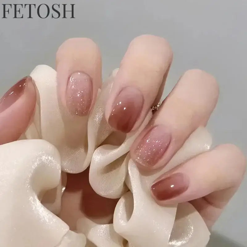 24pcs Crystal Cat Eye False Nails with Glue Short Square Press on Nails Shiny Red Jewel Nail Solid Color Fake Nails Minimalis