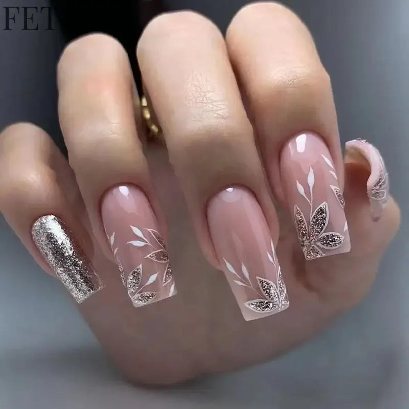 24Pcs Shiny Pearl Wearable False Nails Short Square Fake Nail Simple Summer Press on Nails Detachable Full Cover Nail Tips