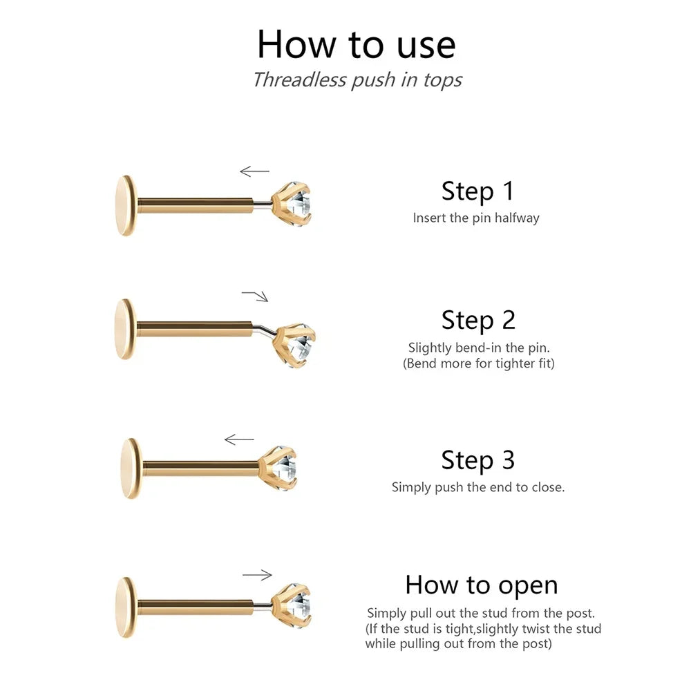 2/8PCS Stainless Steel Eearring Nose Stud Cartilage Piercing Jewelry Helix Tragus Lip Gold Color Tiny Earrings for Women 18G