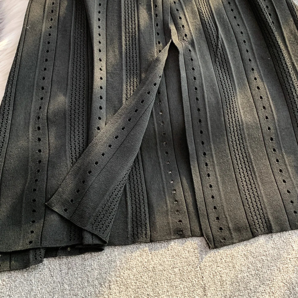 YuooMuoo Women Dress 2025 Spring and Summer Elegant Patchwork One-Piece Knitted Maxi Dress Office Lady Slim Waist Sweater Dress