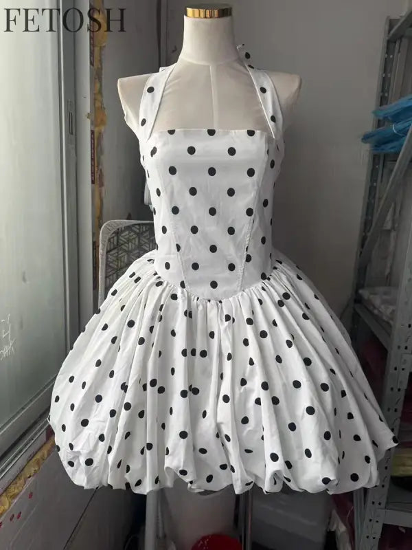 VGH Sexy Temperament Tunic Ball Gown for Women Halter Sleeveless Patchwork Lace Up Short Prom Dresses Female Clothing Fashion