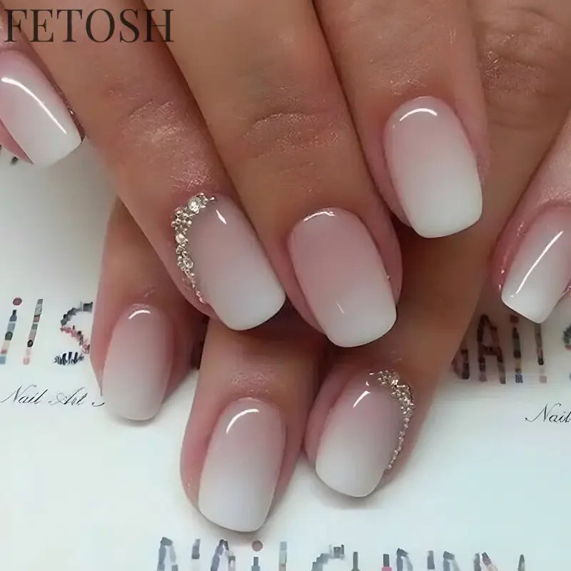 24Pcs Gradient White Fake Nail Short Square Ballet Simple False Nails Press on Wearable Nude Nails Art Full Cover Manicure Tips