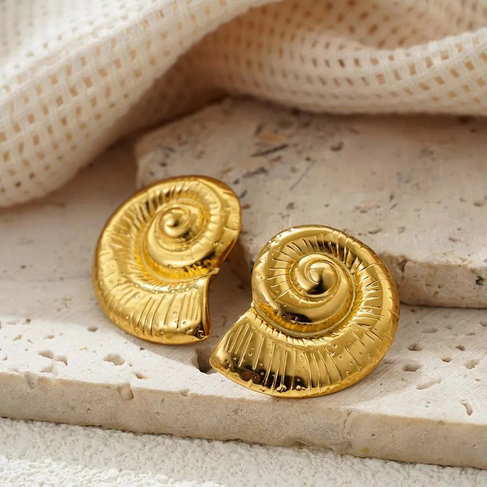 Punk Gold Plated Texture Stainless Steel Snail Conch Shell Earrings for Women Zircon Starfish Earring Summer Beach Jewelry Gifts