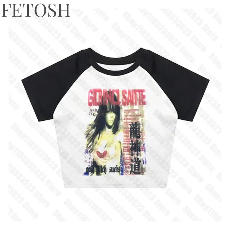 Y2k Style Fashion T-shirts Summer Gothic Slim 2000s Vintage Graphic T-shirts Punk Women Short Sleeve Sexy Streetwear T-shirts