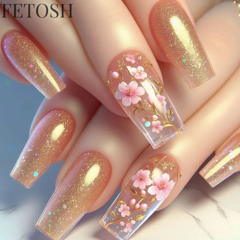 24Pcs Medium Short Square False Nails Glittering Nail Art White Wearable Fake Nail Silver French Full Cover Press on Nail Tips