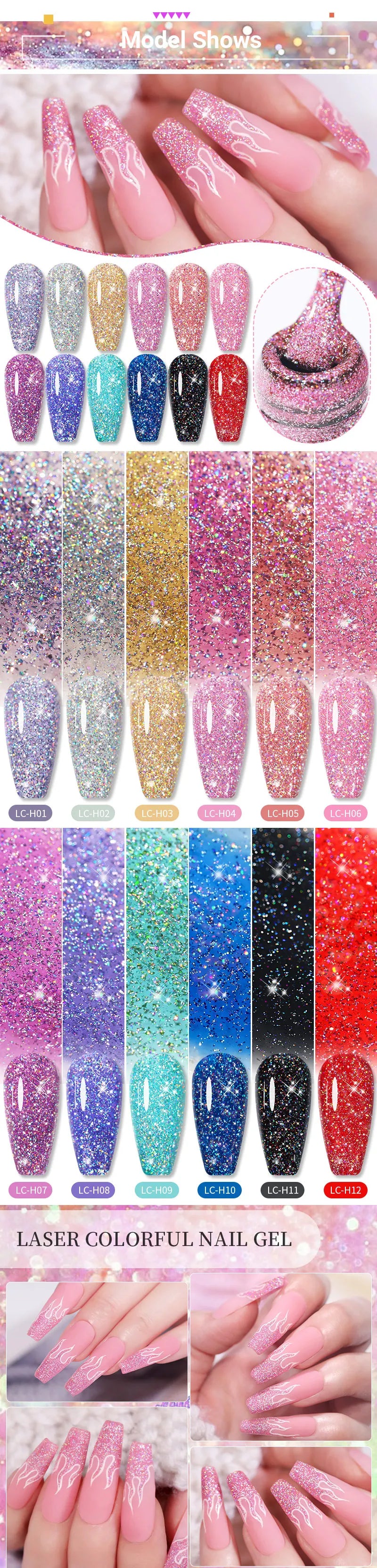 LILYCUTE Glitter Sequins UV Gel Nail Polish Shiny Spring Summer Color Semi Permanant Soak Off All For Manicure Nail Art Varnish