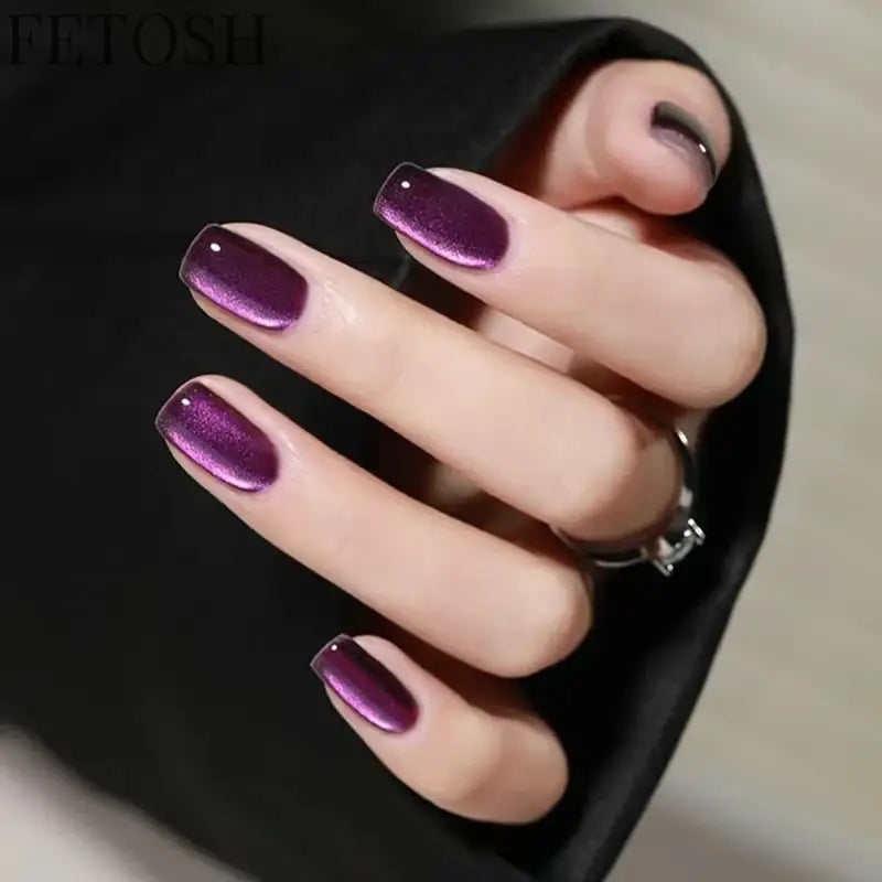 Sparkling Pink Blue Green Gem Cat Eye Nail Art Fashion Glossy Fake Nail Detachable Finished False Nails Press on Nails with Glue