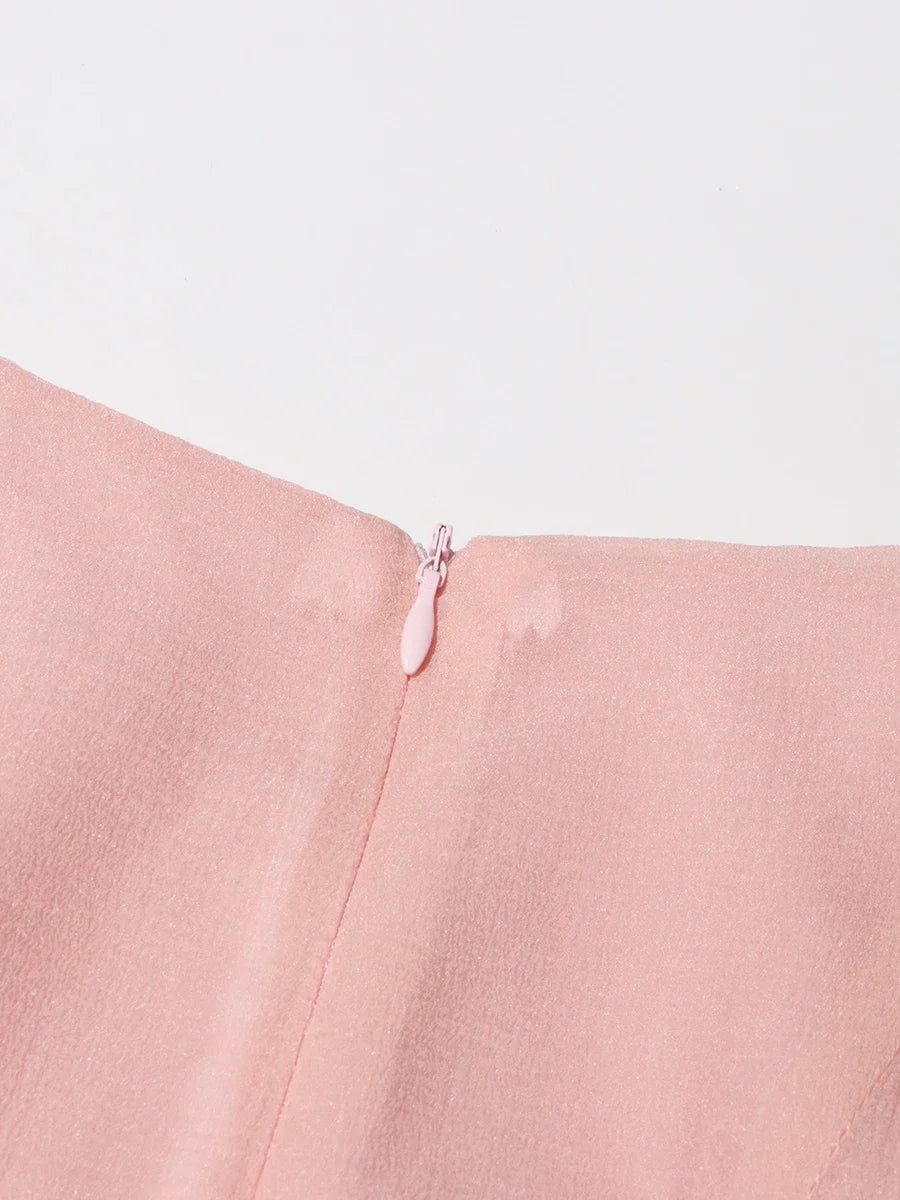 VGH Sweet Ruffles Elegant Knee Length Dresses for Women Round Neck Flare Sleeve High Waist Spliced Button A Line Dress Female