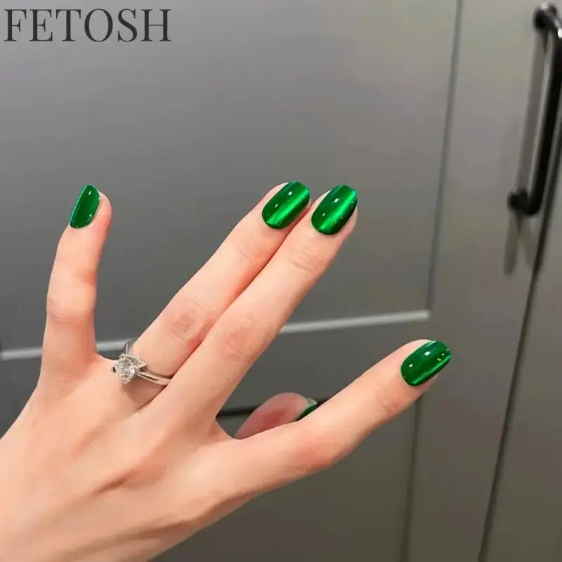 24pcs/30pcs short square ballet fake nails for women cat eyes glitter green blue purple pink shinny nail tips press on nail art