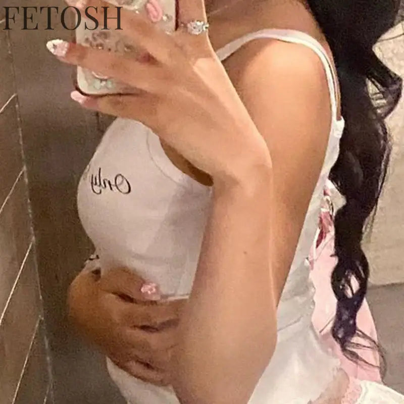 Letter Print Women Sexy Gothic Street Tshirt Y2k Aesthetic Hip Hop Sleeveless Vest Rock Vintage Women Clothes Harajuku Tee 2000s