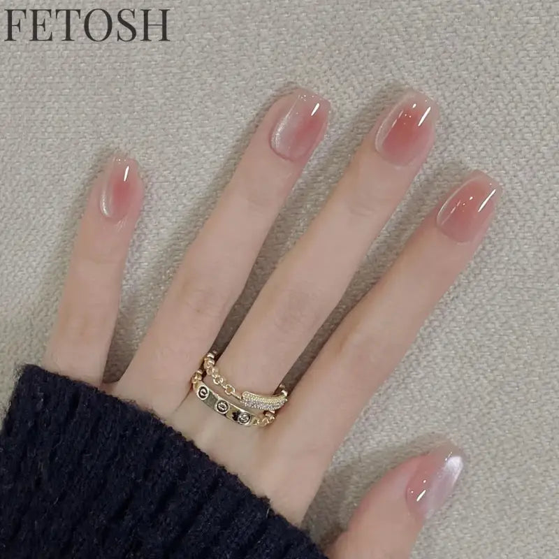 24pcs Crystal Cat Eye False Nails with Glue Short Square Press on Nails Shiny Red Jewel Nail Solid Color Fake Nails Minimalis