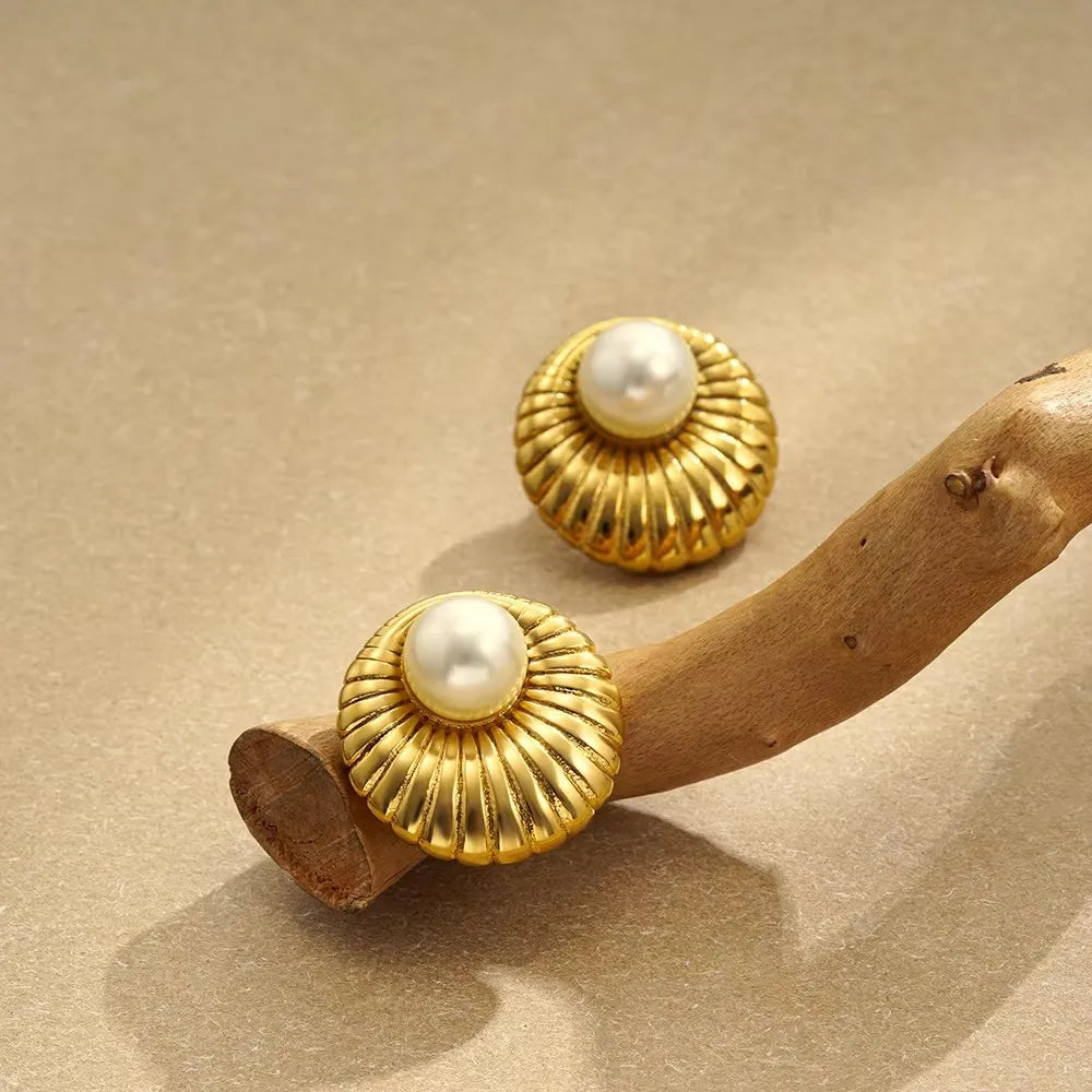 Vintage Stainless Steel Gold Plated Texture Snail Conch Shell Earrings for Women CZ Zircon Starfish Earring Beach Jewelry Gifts