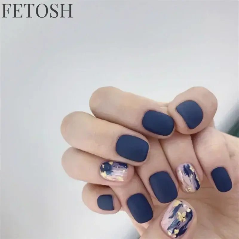 24pcs Short Cute False Nails Polka Dot Star Design Fake Nails Full Coverage Waterproof Removable Artificial Press on Nails
