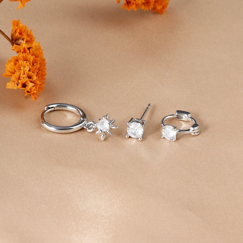 3 Piece Fashion Stainless Steel Round Star Drop Earrings Set for Women 18K Gold Plated Dangle Earring Punk Unisex Rock Jewelry