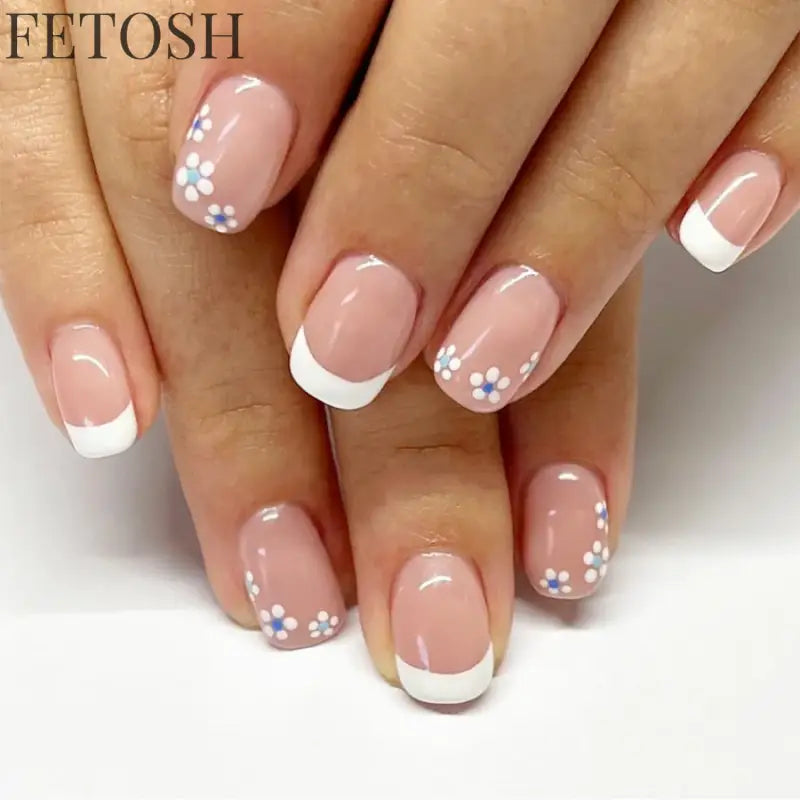 24Pcs Spring Colorful French Fake Nail with Designs Short Square Head Press on False Nails Wearable Simple Jelly Sticks on Nails