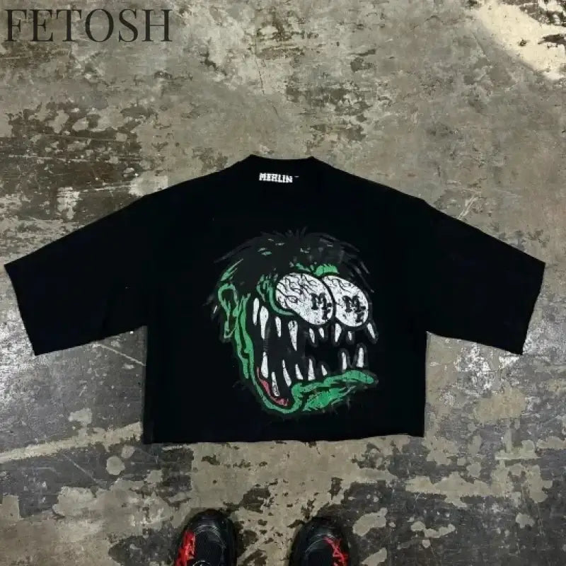 Streetwear Retro Clothing Mens Womens Harajuku Goth Cross Graphic Letter Print T Shirt Casual Cotton Seven Quarter Sleeves Tops