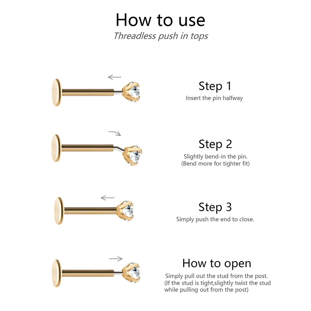 2/8PCS Stainless Steel Eearring Nose Stud Cartilage Piercing Jewelry Helix Tragus Lip Gold Color Tiny Earrings for Women 18G
