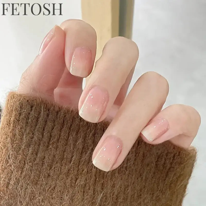 24Pcs Gradient White Fake Nail Short Square Ballet Simple False Nails Press on Wearable Nude Nails Art Full Cover Manicure Tips
