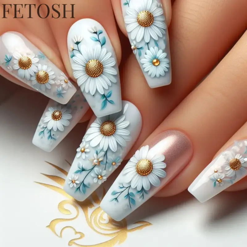 24Pcs Sweet Countryside Flowers False Nails Coffin with Jelly Glue Simple Flower Butterfly French Short Removable Wearable Nails