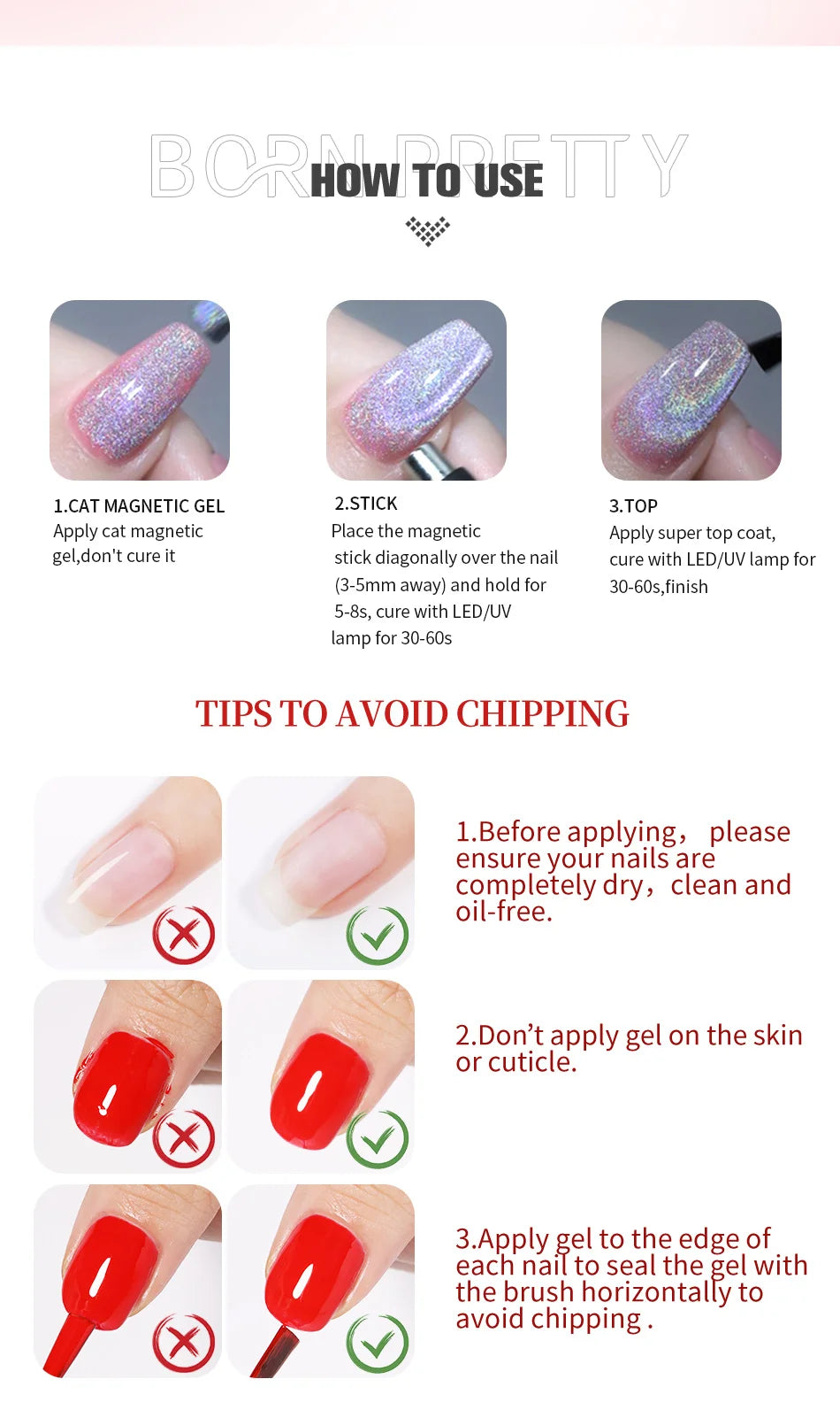 BORN PRETTY 10ml Flow Light White Cat Magnetic Gel Nail Polish Ultra Shine Soak Off UV Gel Mirror Glass Cat Magnet Gel Varnish