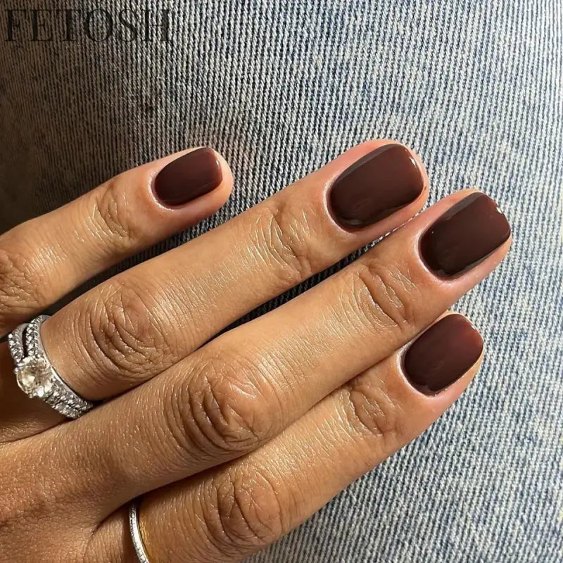 Classic Pure Color Nail Art Fashion Short Square Fake Nails Solid Color Detachable Finished False Nails Press on Nails with Glue