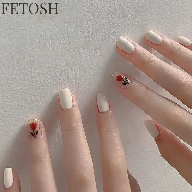24pcs Short Cute False Nails Polka Dot Star Design Fake Nails Full Coverage Waterproof Removable Artificial Press on Nails