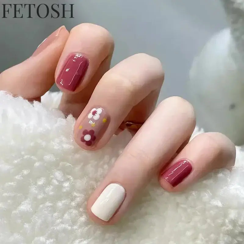 24pcs Short Cute False Nails Polka Dot Star Design Fake Nails Full Coverage Waterproof Removable Artificial Press on Nails