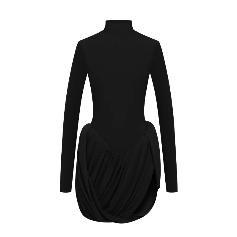 Tossy Backless Pleated Skinny Mini Dress Fashion Long Sleeve High Waist Patchwork Solid Elegant Party Dress Women Bandage Dress