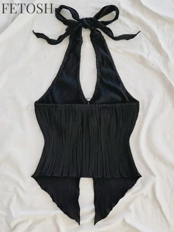 Sexy V-neck Halter Neck Crop Top for Women Summer Sleeveless Solid Split Backless Top Y2K Clothes