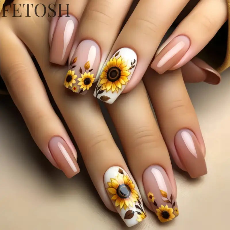 24Pcs Sweet Countryside Flowers False Nails Coffin with Jelly Glue Simple Flower Butterfly French Short Removable Wearable Nails