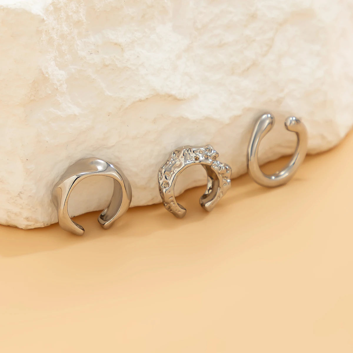 3Pcs/set Metal Chunky No Piercing Clip Earrings Geometric Ear Cuff Earrings for Women Ladies Party Girls Y2K Jewelry 2024 Trendy