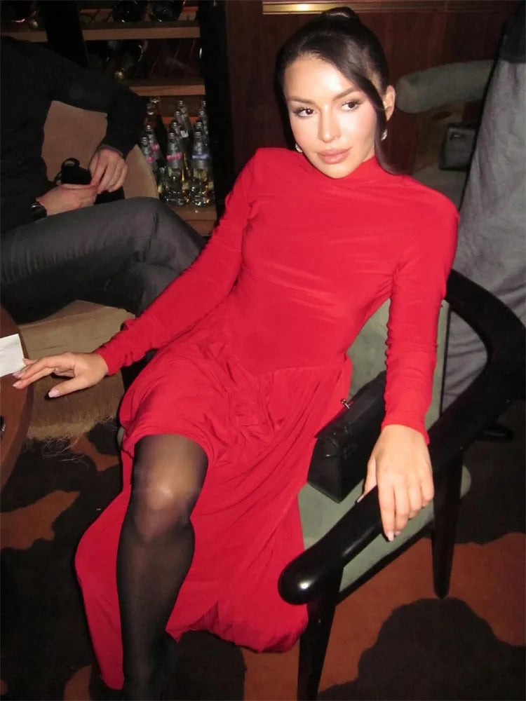Tossy Backless Pleated Skinny Mini Dress Fashion Long Sleeve High Waist Patchwork Solid Elegant Party Dress Women Bandage Dress