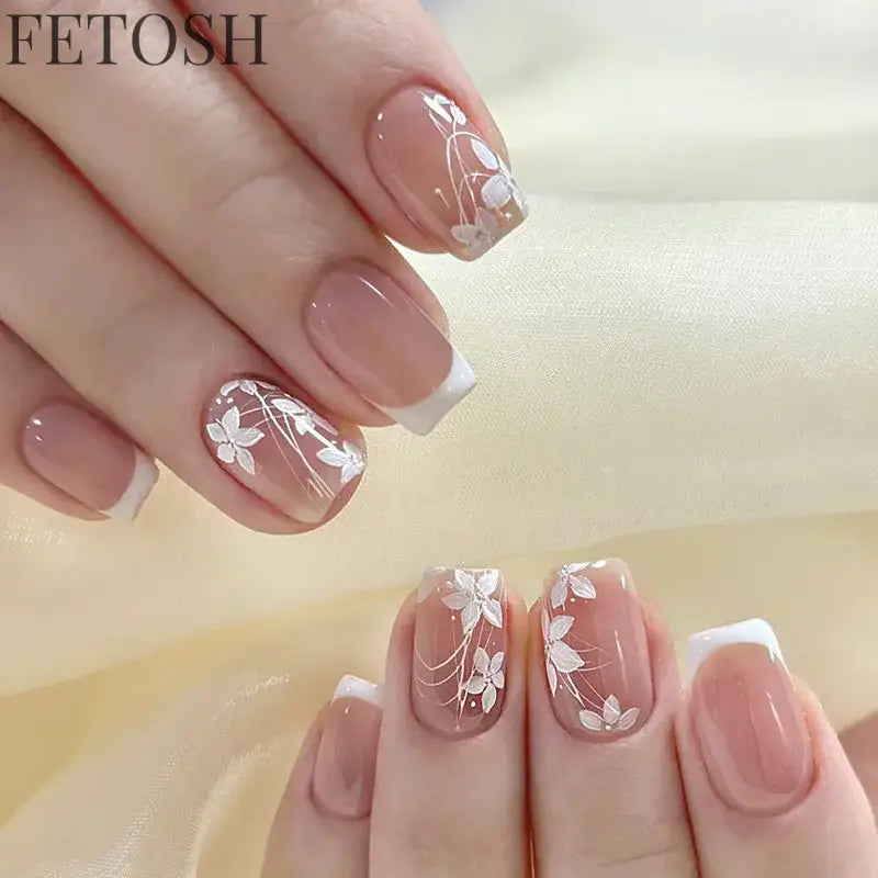 24Pcs Gradient White Fake Nail Short Square Ballet Simple False Nails Press on Wearable Nude Nails Art Full Cover Manicure Tips
