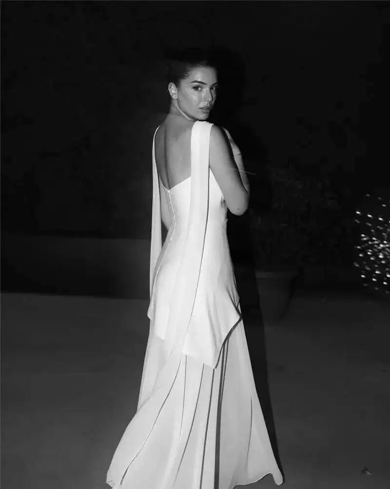 Mozision Elegant Strapless Sexy Maxi Dress For Women Gown With Scarf Off-shoulder Sleeveless Backless Split Beach Long Dress