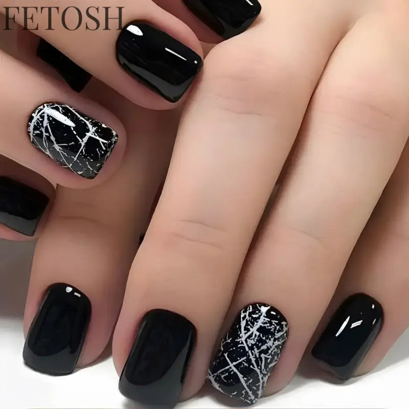 24Pcs Shiny Pearl Wearable False Nails Short Square Fake Nail Simple Summer Press on Nails Detachable Full Cover Nail Tips