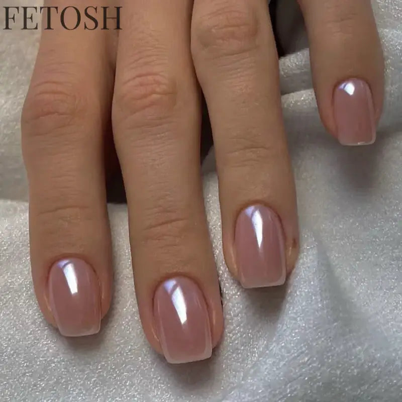24Pcs Short Aurora Press on Nails Artificial False Nails with Glue Wearable Square Fake Nails Detachable Finished Fingernails