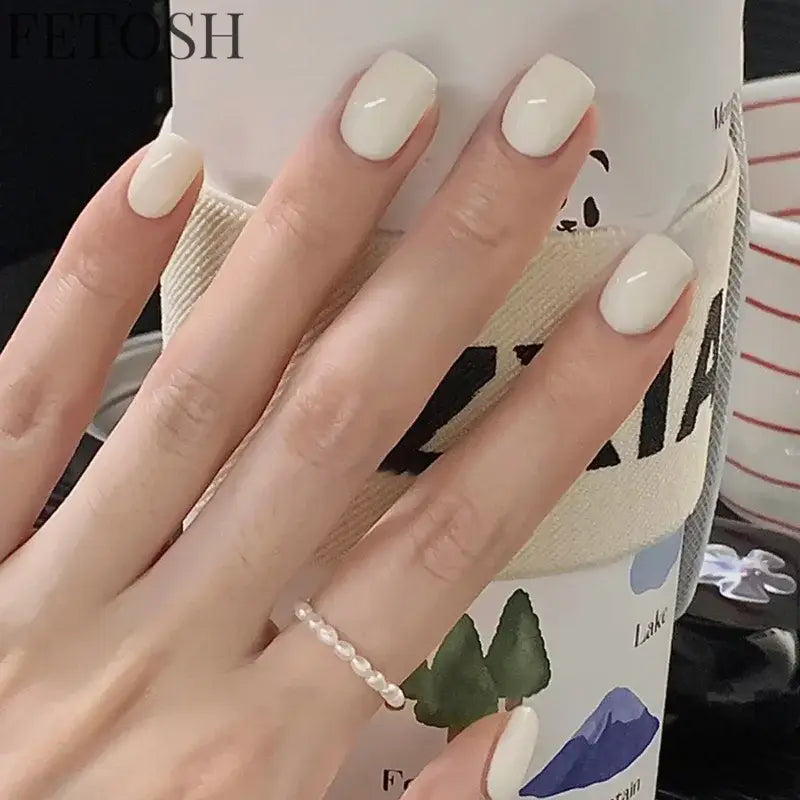 24Pcs Gradient White Fake Nail Short Square Ballet Simple False Nails Press on Wearable Nude Nails Art Full Cover Manicure Tips