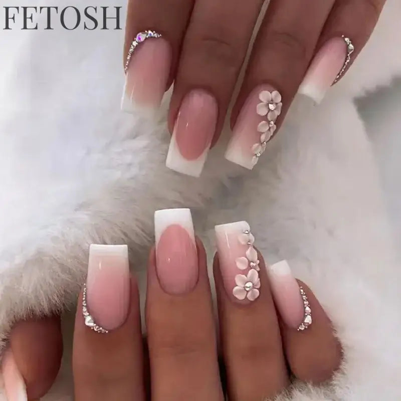24Pcs Shiny Pearl Wearable False Nails Short Square Fake Nail Simple Summer Press on Nails Detachable Full Cover Nail Tips